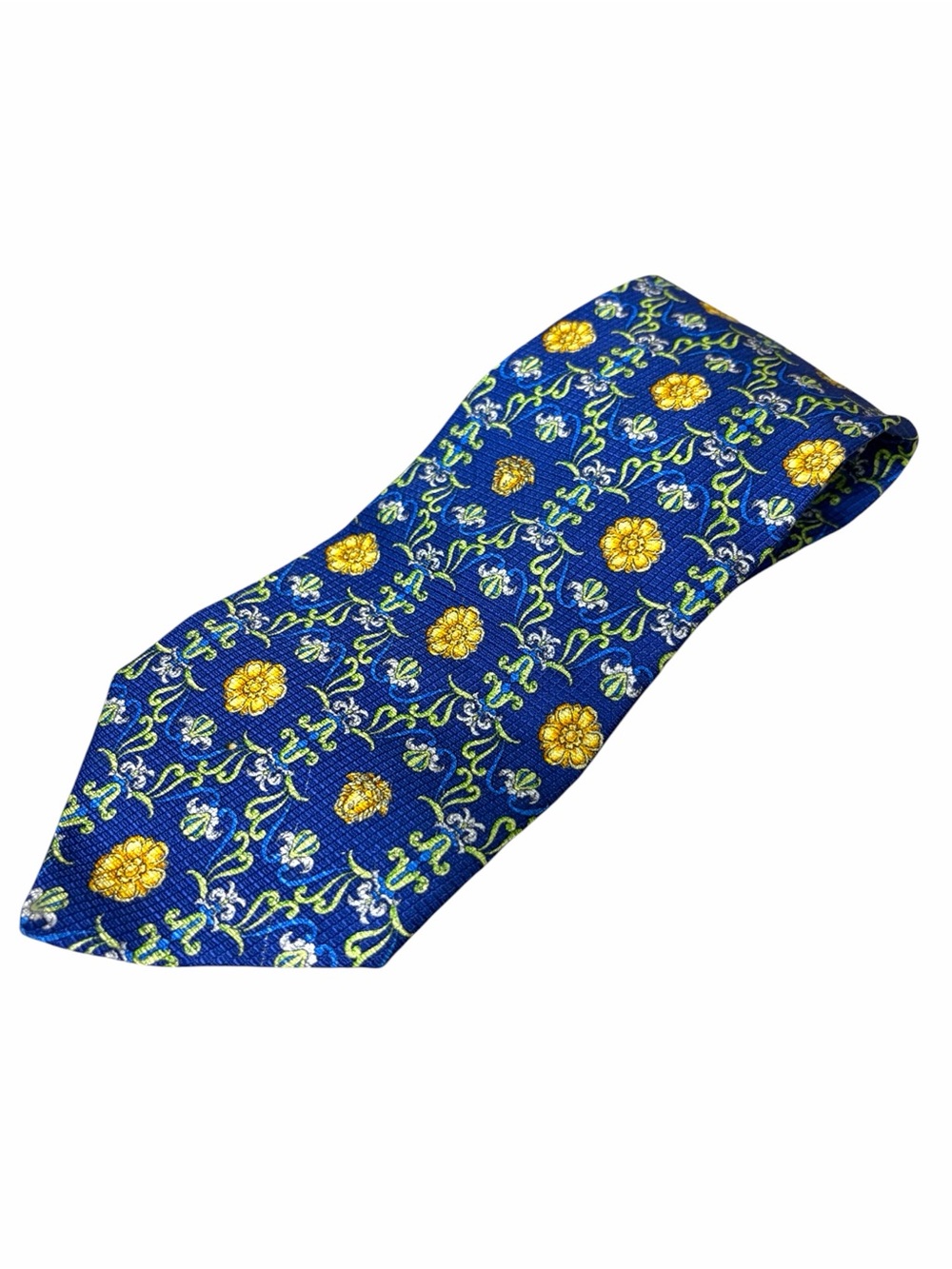 Vintage Gianni Versace Floral‎ Blue and Gold Silk Tie